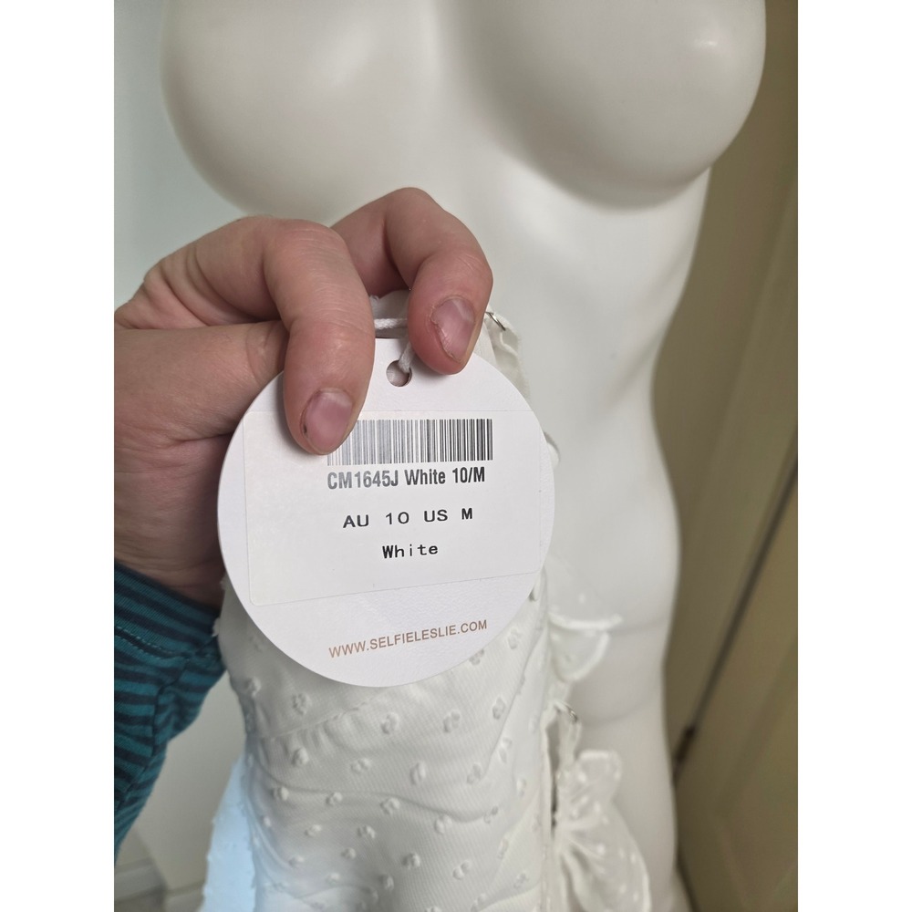 Selfie Leslie White Swiss Dot Corset Mini Dress Ruffle Tiered Skirt Size M - Picture 3 of 12